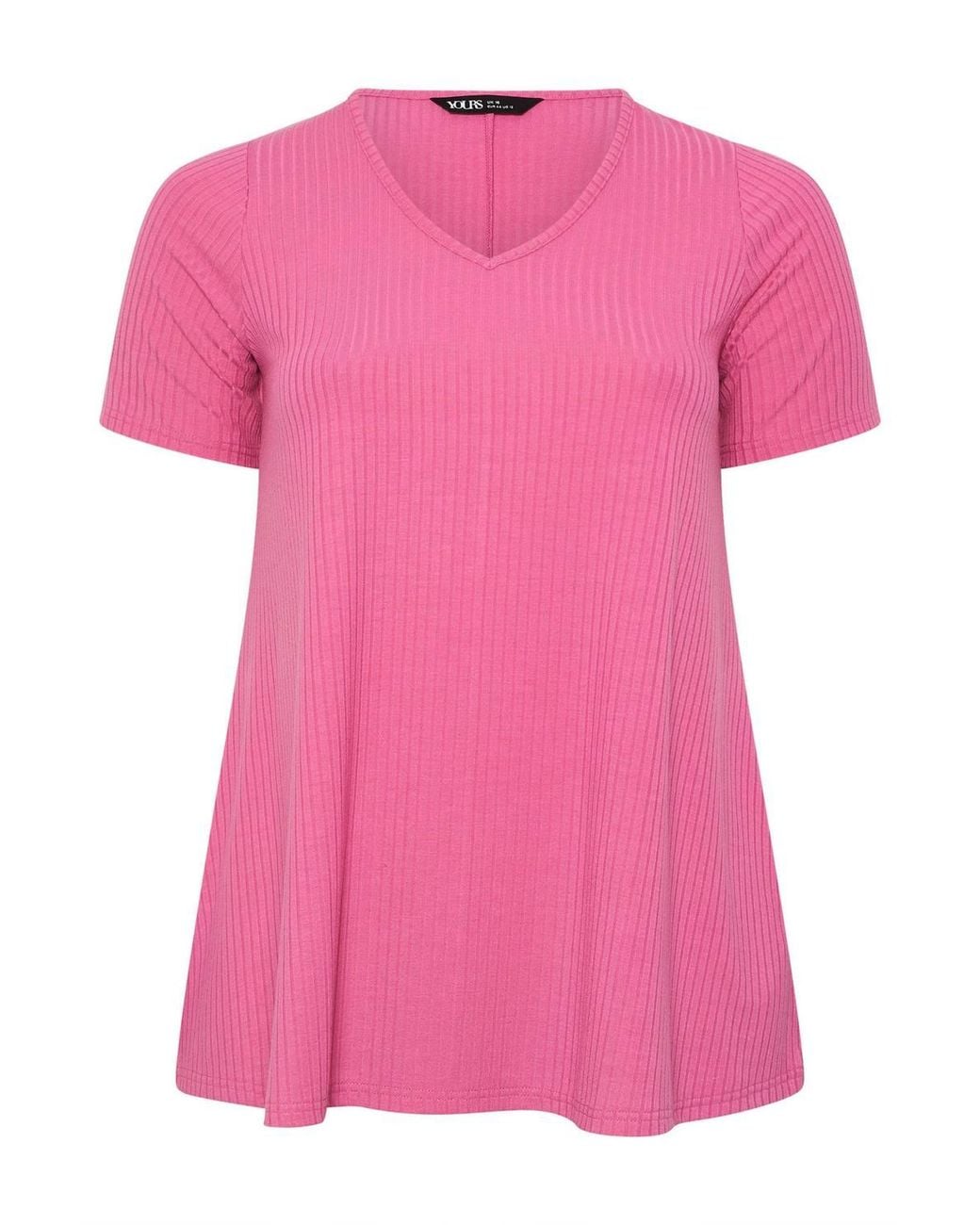 Yours Pink Ribbed Swing V-Neck T-Shirt