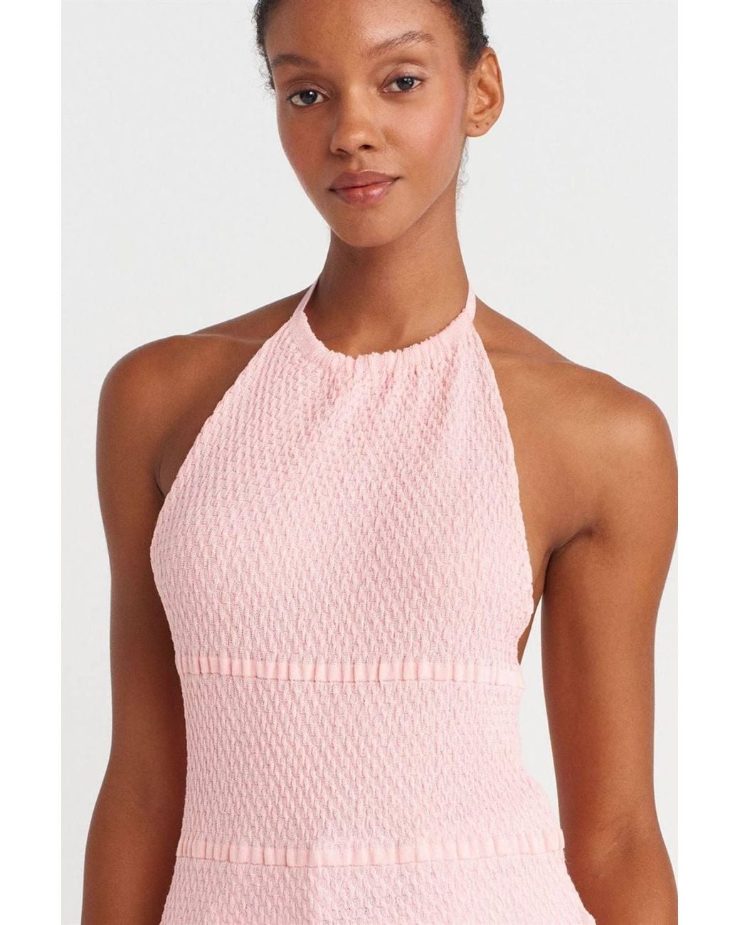 Dilvin White Slim Fit Halter-Neck Knit Blouse