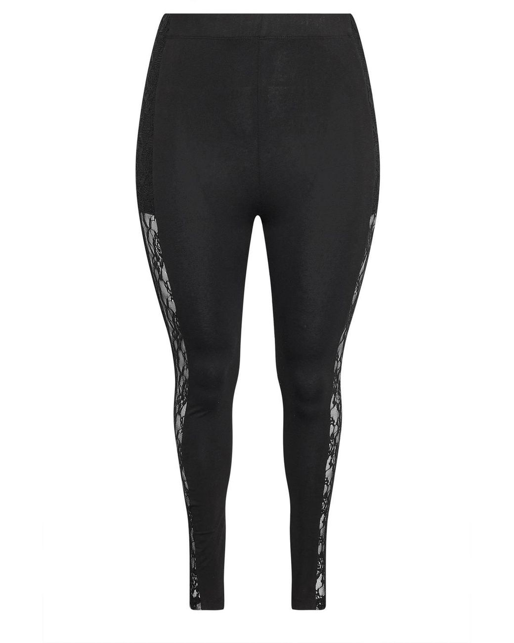 Yours Black Lace Side Stripe Leggings