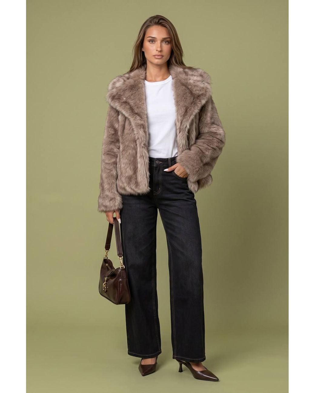 Urban Bliss Green Tipped Faux Fur Jacket