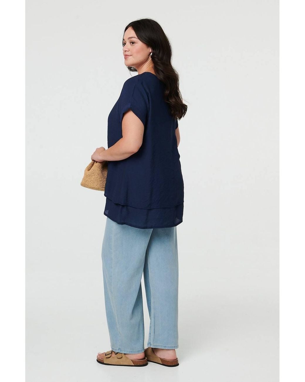 Izabel London Blue Curve Layered Short Sleeve Tunic Top