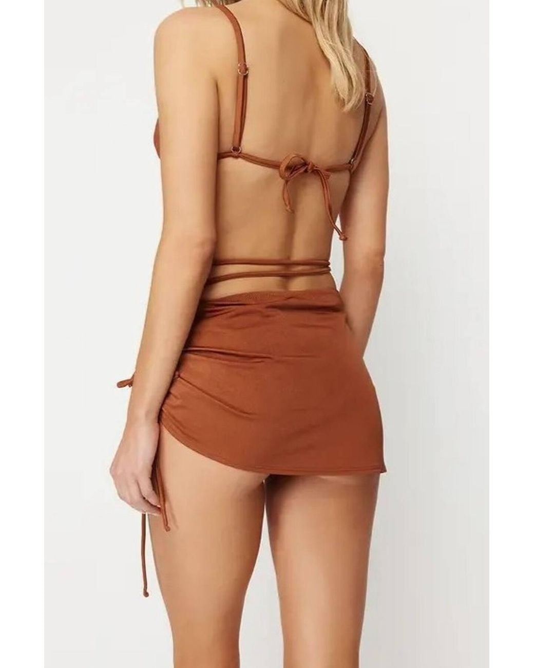 WOVCOR Brown Triangle Bikini Set W/ Tie Side Skirt Detail