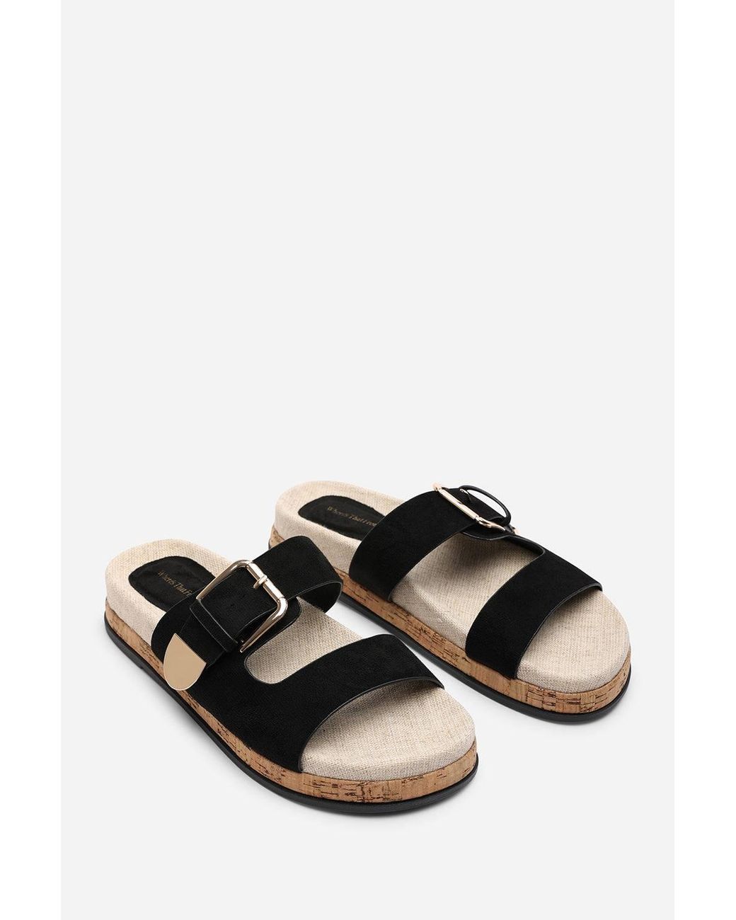 Where's That From Metallic 'Brelia' Dual Strap Flat Sandals W/ Buckle Closure