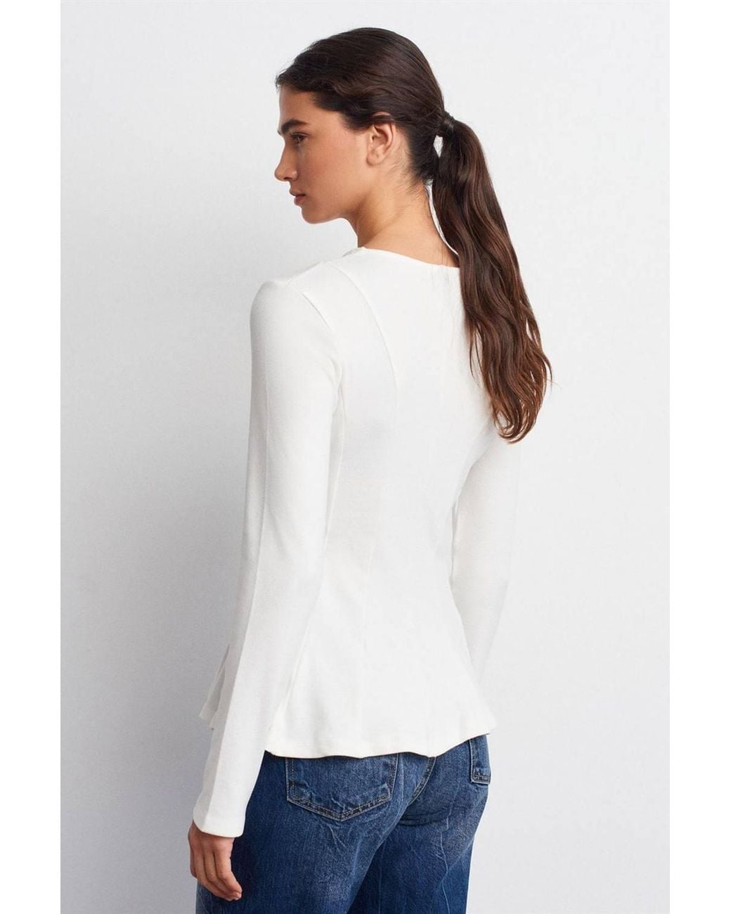 Dilvin Gray Fitted Textured Knit Peplum Blouse