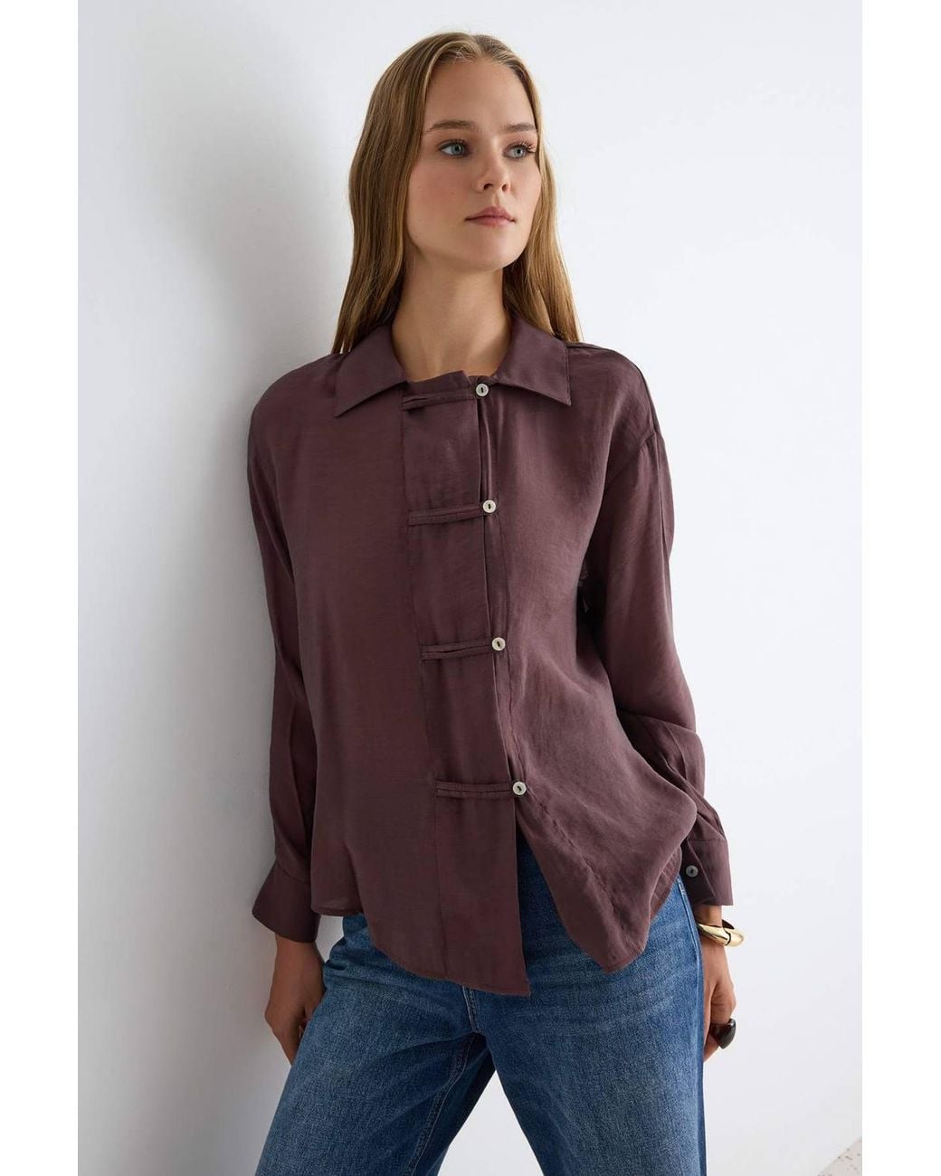 WOVCOR Purple Relaxed Fit Long Sleeve Shirt W/ Tie Detail