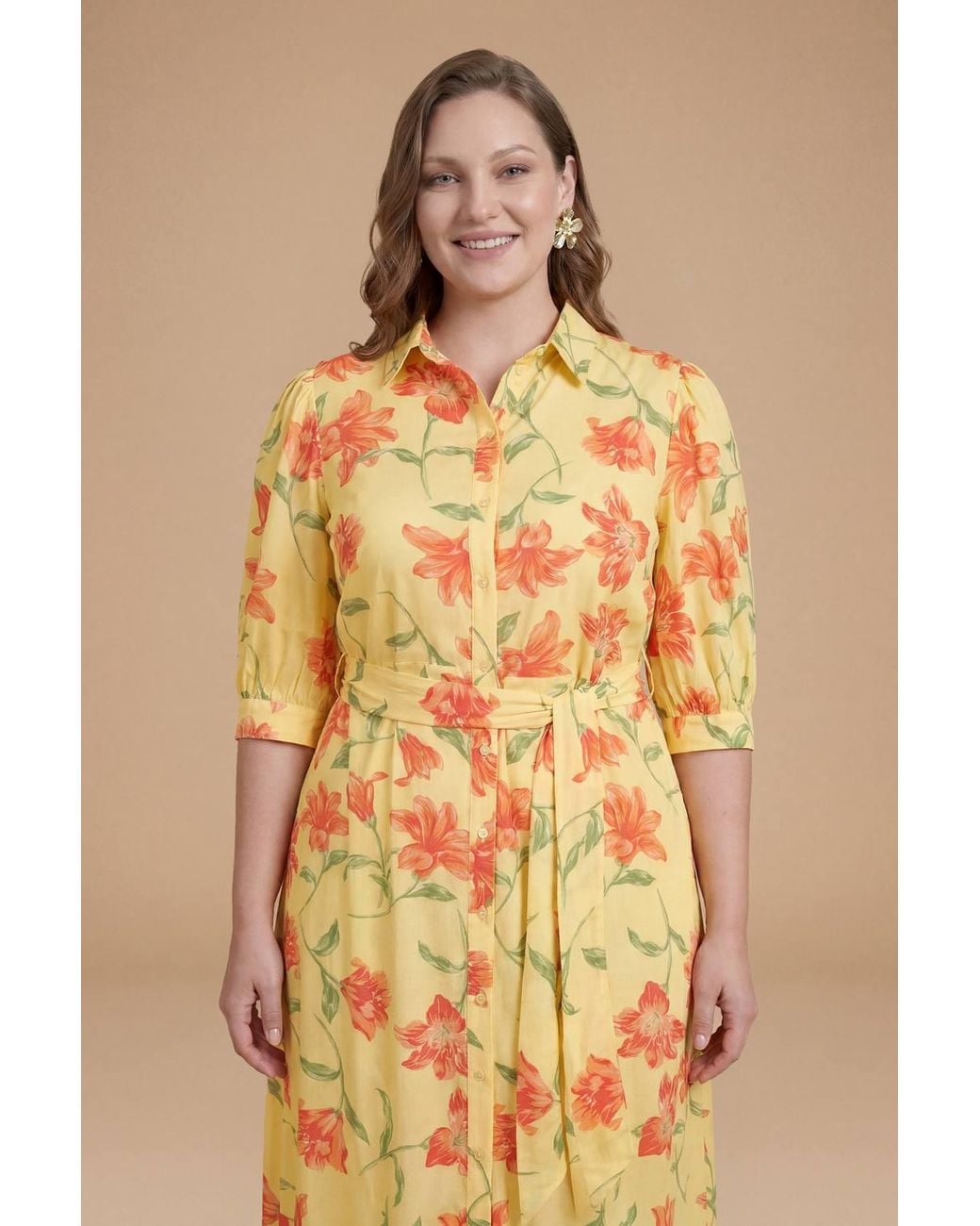 Dorothy Perkins Natural Plus Floral Midi Shirt Dress