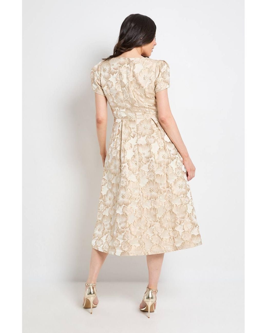 Wallis Natural Jacquard Seam Detail Midi Dress