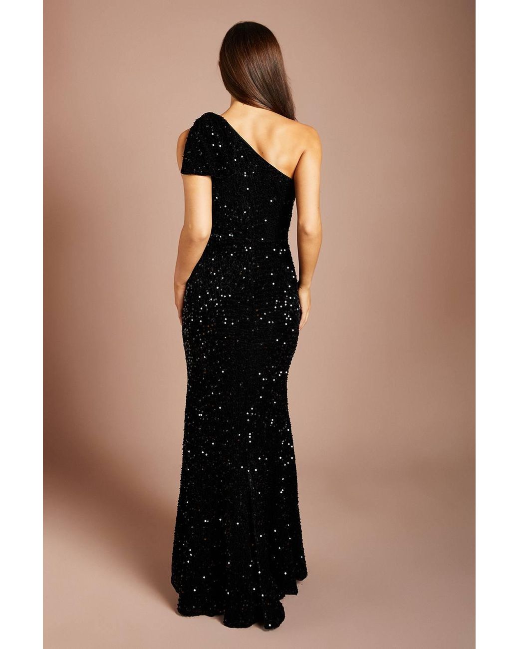 Coast Black Bow One Shoulder Velvet Sequin Maxi Dress