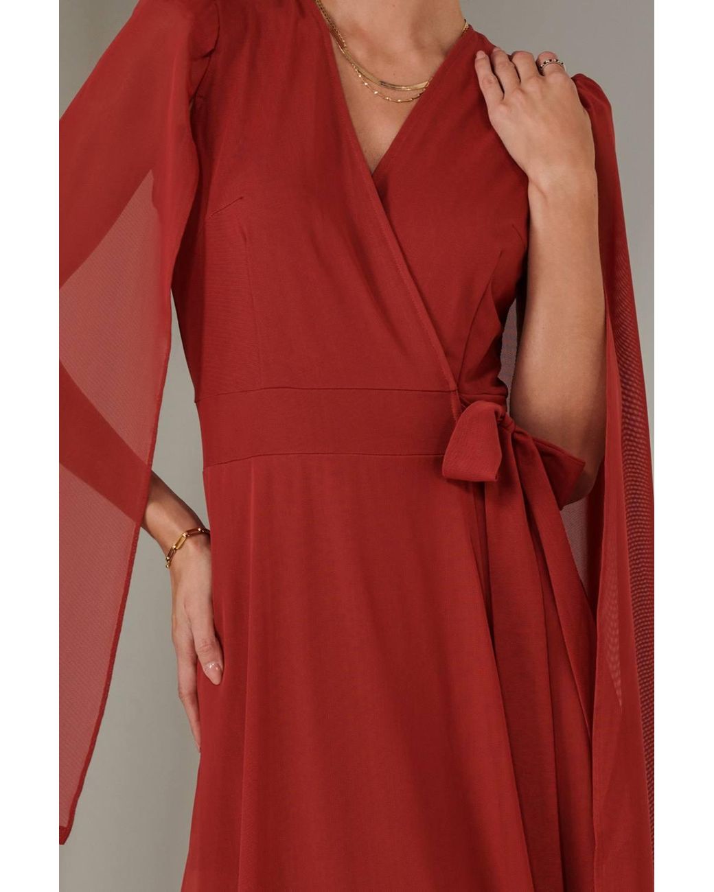 Jolie Moi Red Cape Sleeve Wrap Maxi Dress