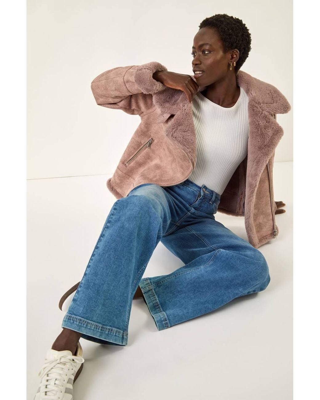 Roman Pink Contrast Aviator Fur Coat