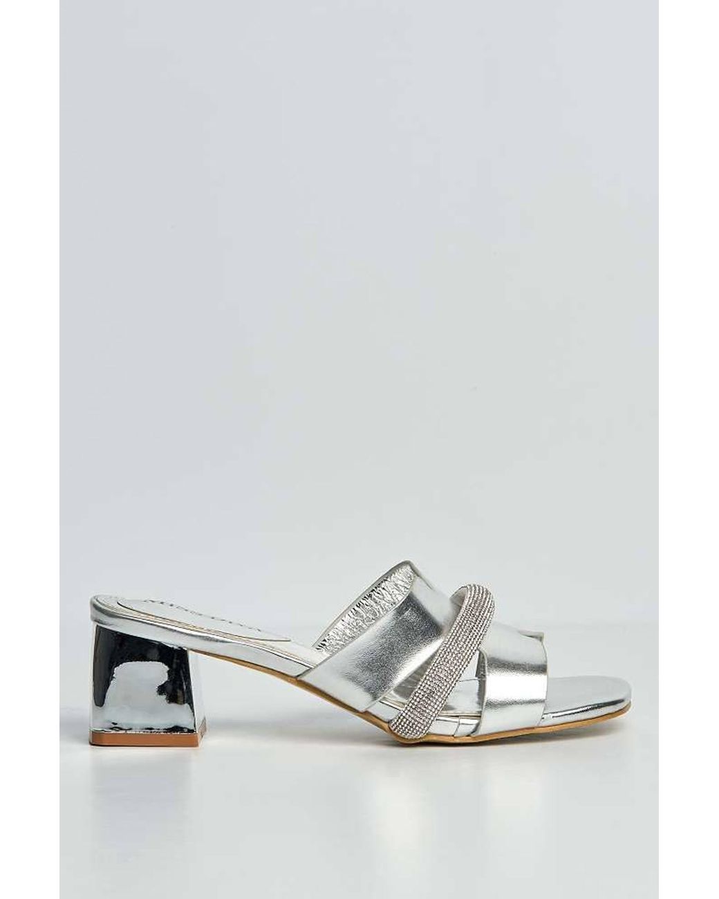 Miss Diva Gray Vivian Cutout Diamante Band Block Heel Mules
