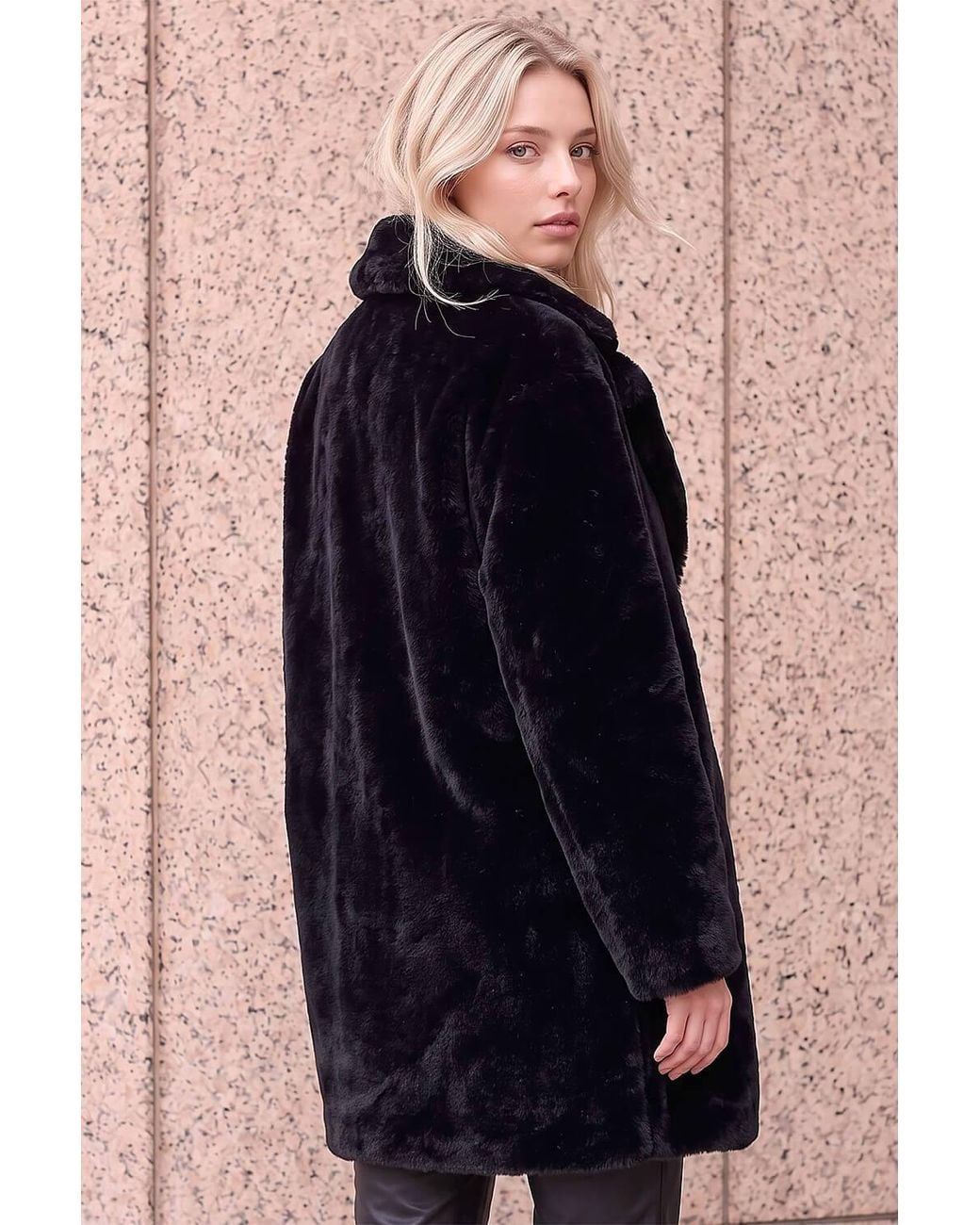 Roman Black Petite Longline Pocket Fur Coat