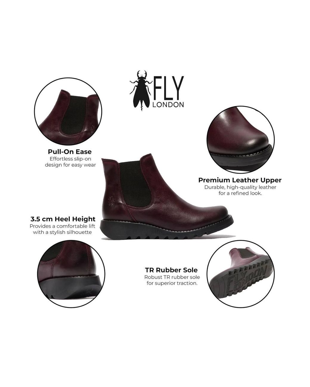 Infinity Leather Brown Fly London Salv Chelsea Leather Ankle Casual Wedge Heel Boots