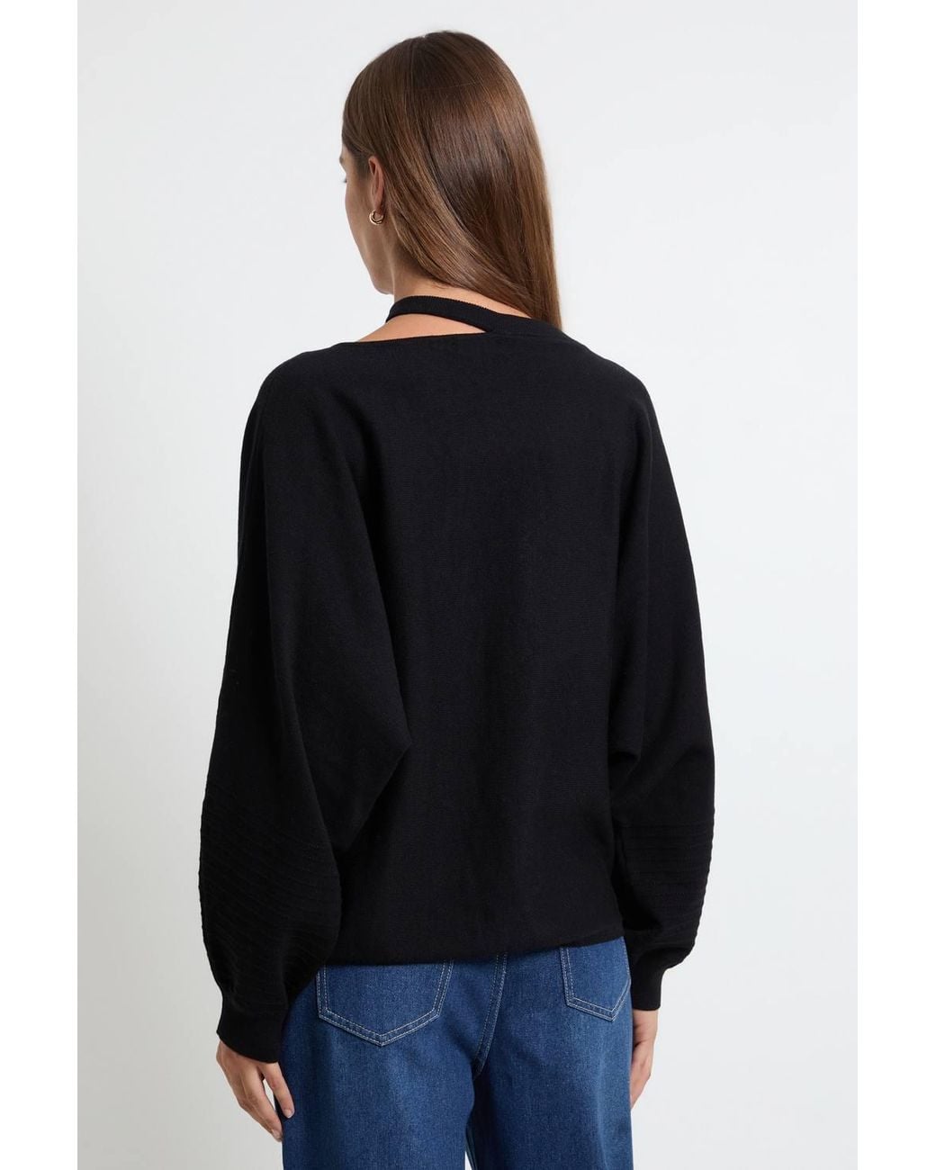 Wallis Blue Batwing Cut Out Fine Knitted Jumper