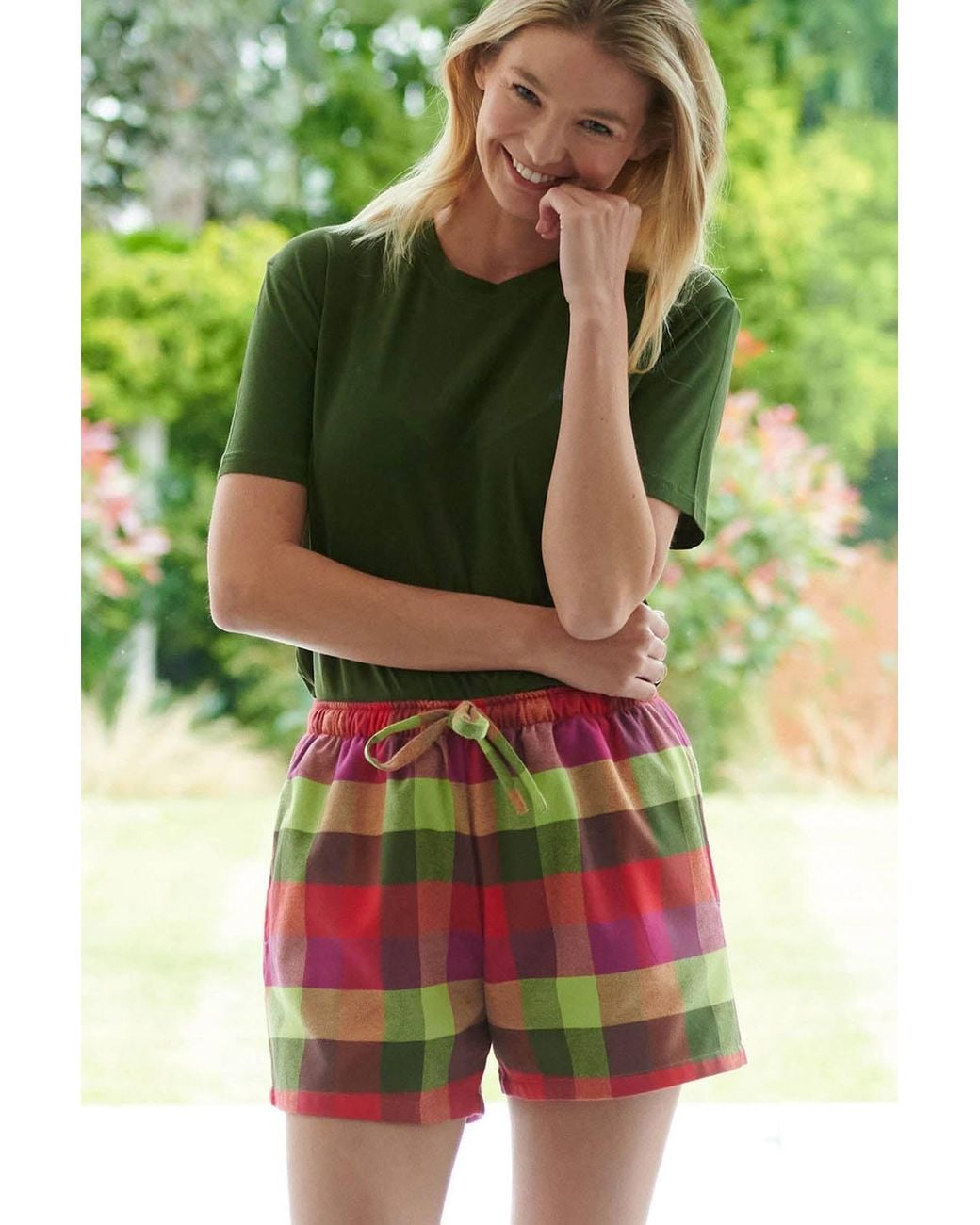 British Boxers Green "Eskdale" Check Brushed Cotton Sleep Shorts