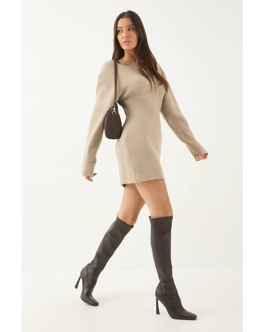 MissPap Black Faux Leather Stretch Square Toe High Flared Stiletto Heel Over The Knee Boots