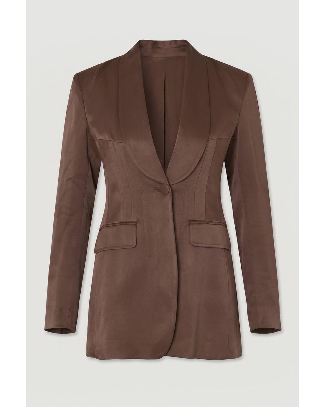 Karen Millen Brown Structured Satin Viscose Tailored Blazer