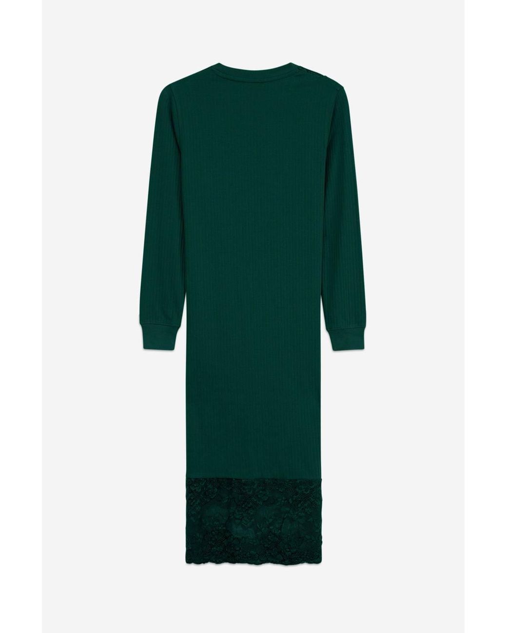 Enorsia Green Lace Detail Long Sleeve Midi Dress