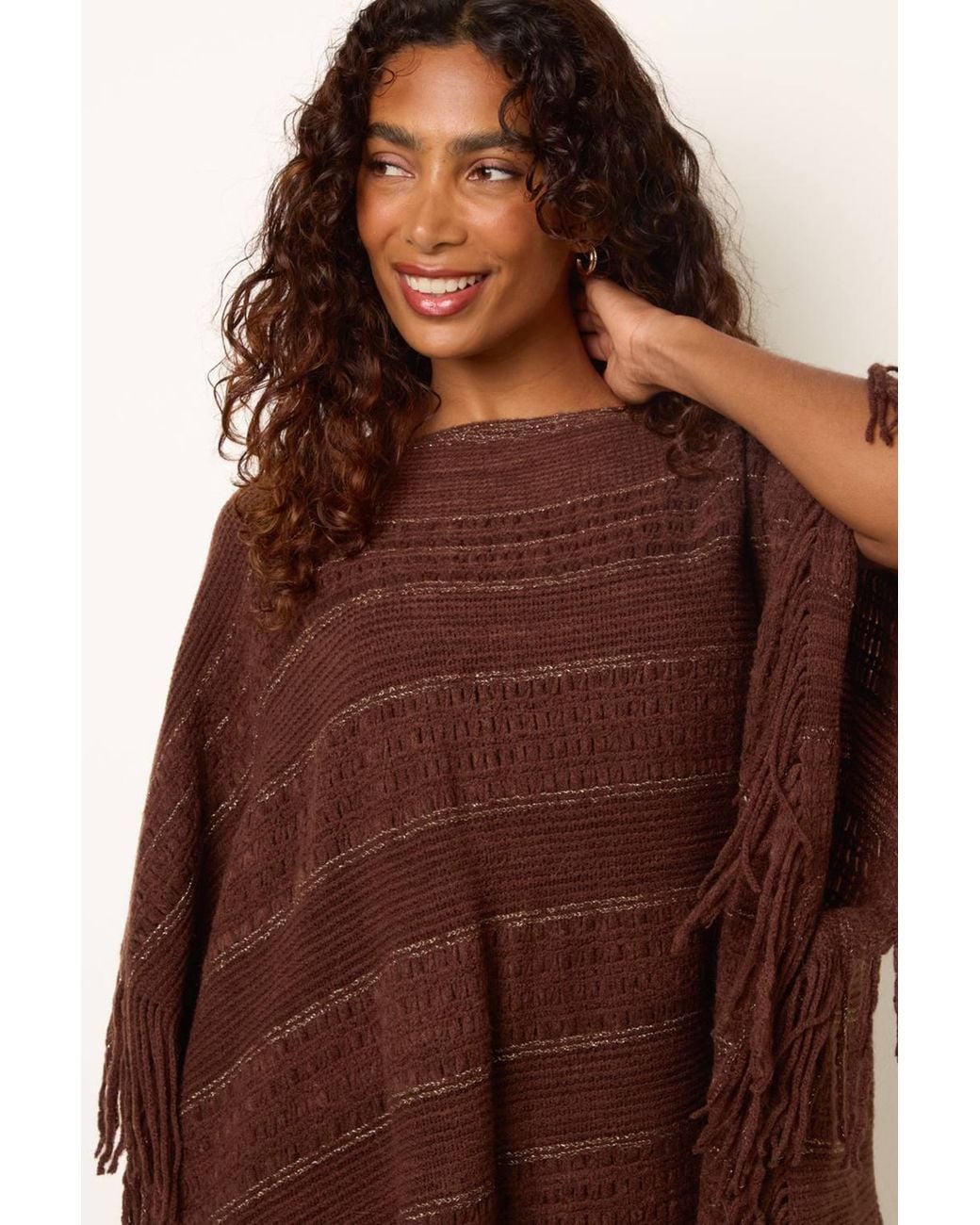 Blue Vanilla Brown Sleeveless Round Neck Poncho