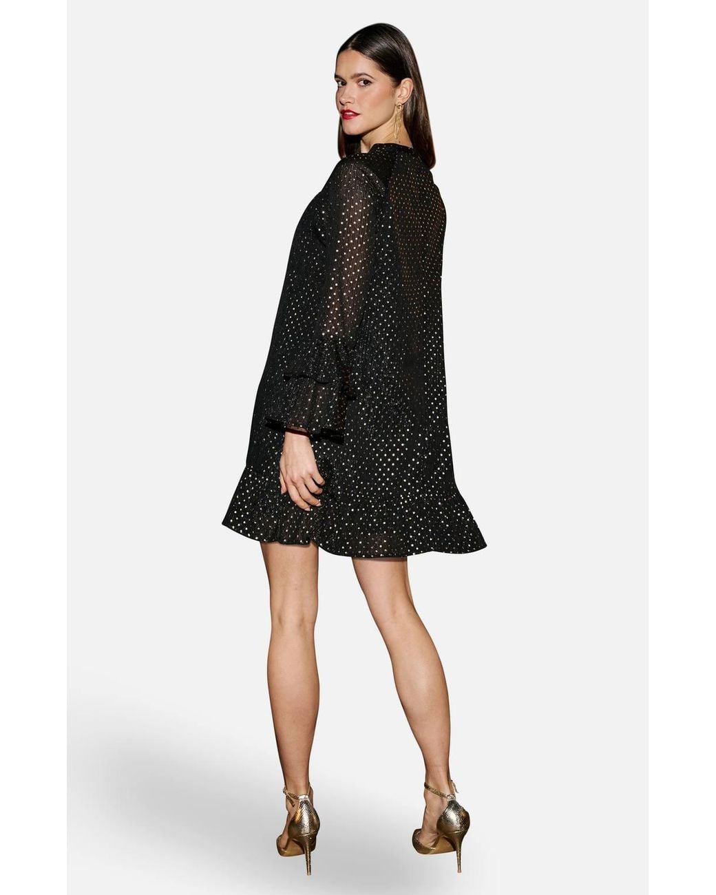 Yumi' Black Foil Print Tunic W/ Flared Sleeves Dress