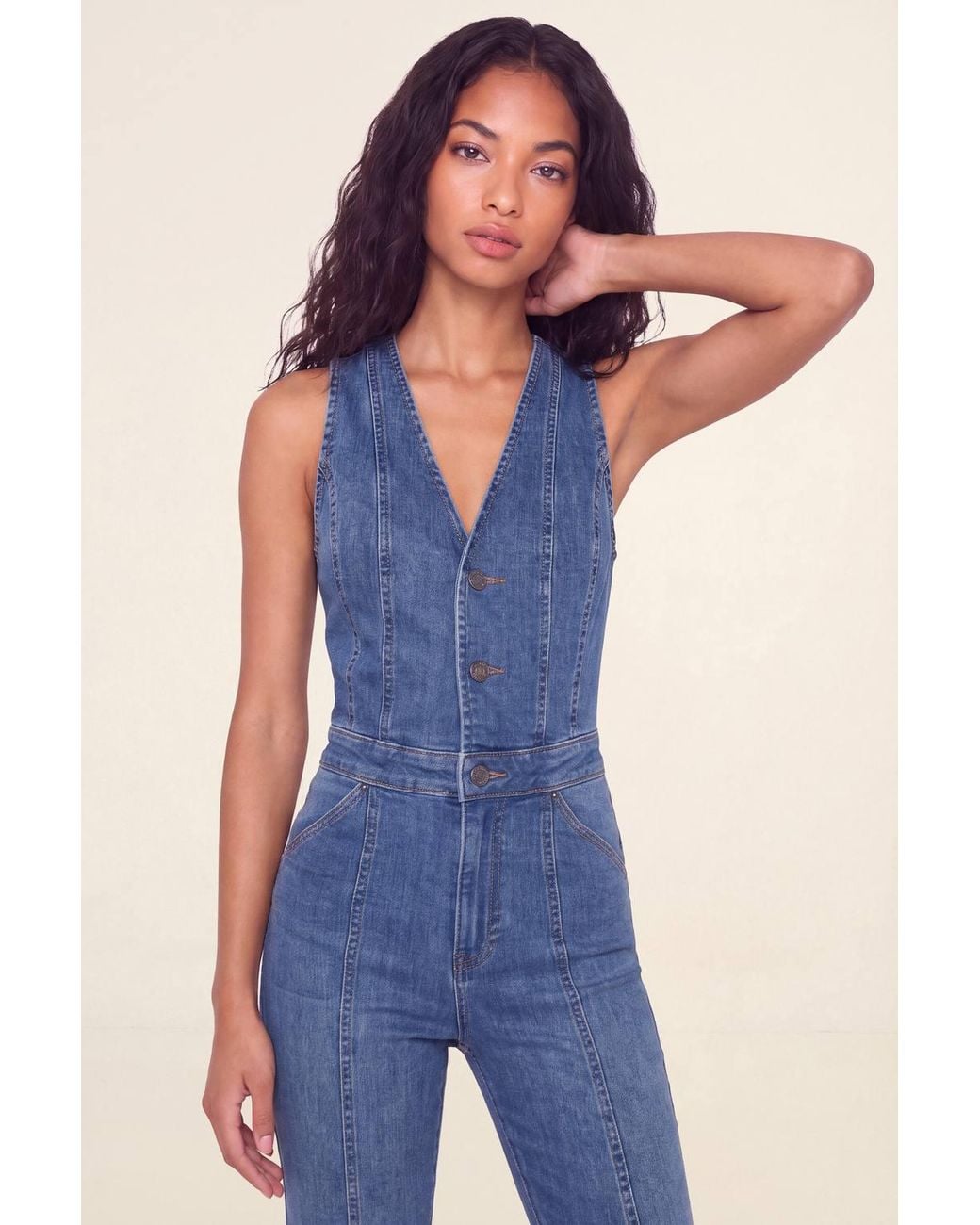 Nasty Gal Blue Denim Halter Neck Cut Out Jumpsuit