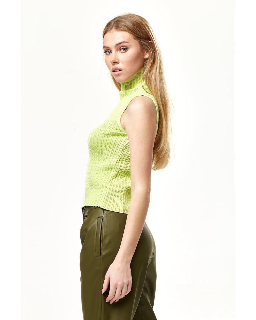 Liquorish Green Sleeveless Knitwear Top