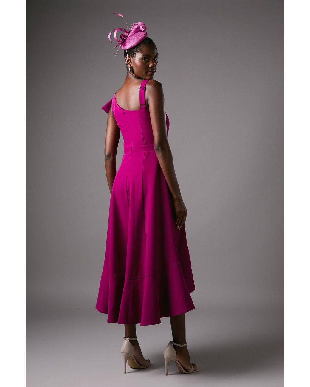 Coast Purple One Shoulder Crepe Ruffle Midi Dress