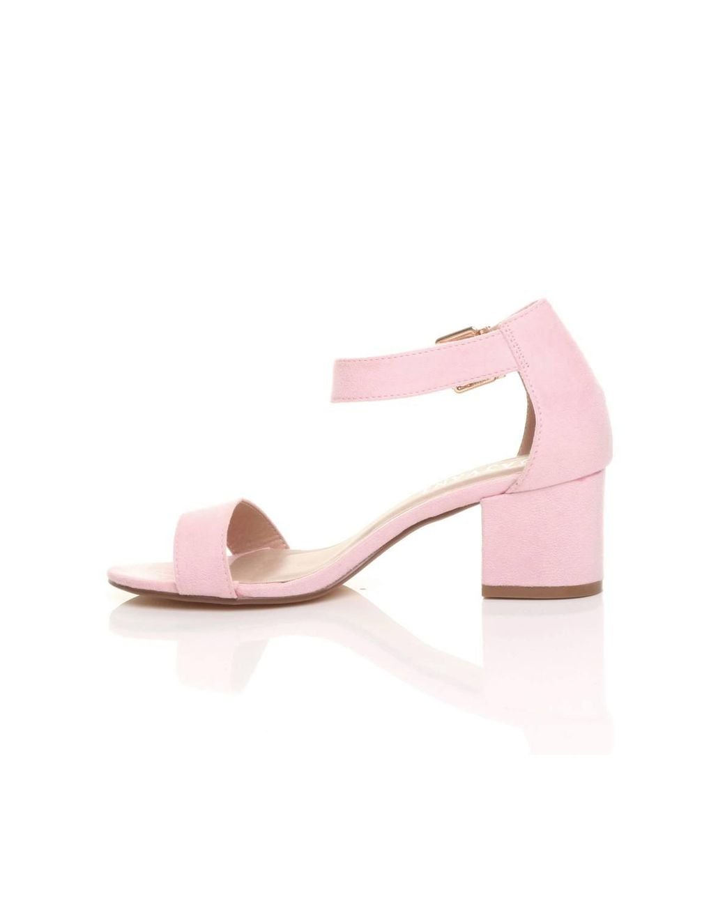 AJVANI Pink Mid Block Heel Ankle Strap Sandals