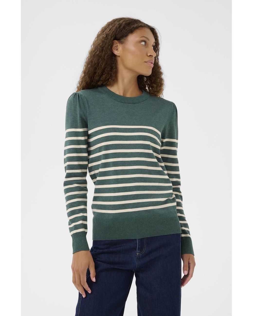 Saint Tropez Green Milasz Slim Fit Striped Jumper