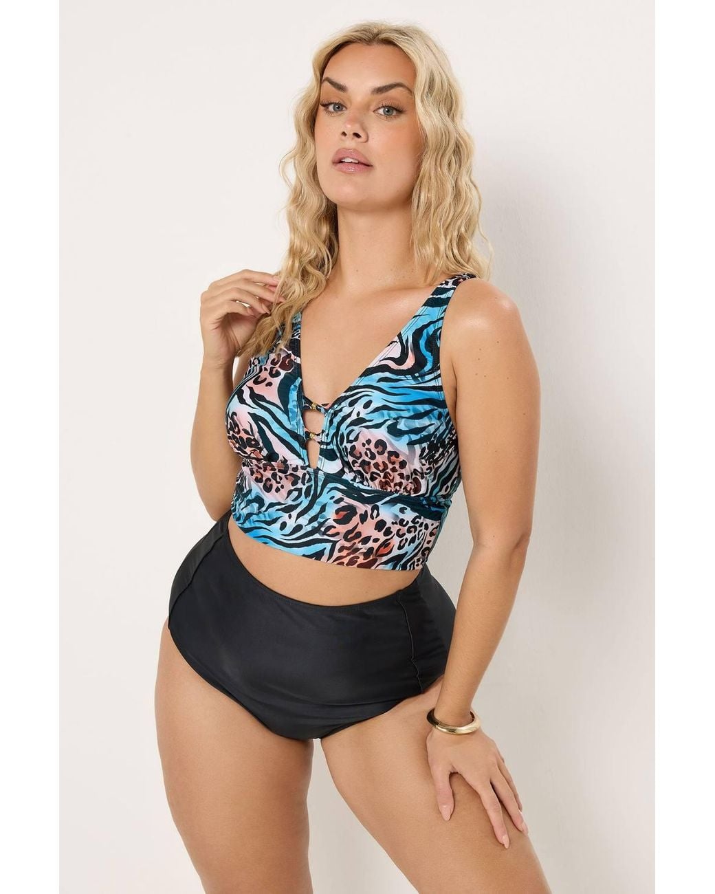 Yours Blue Animal Plunge Bikini Top