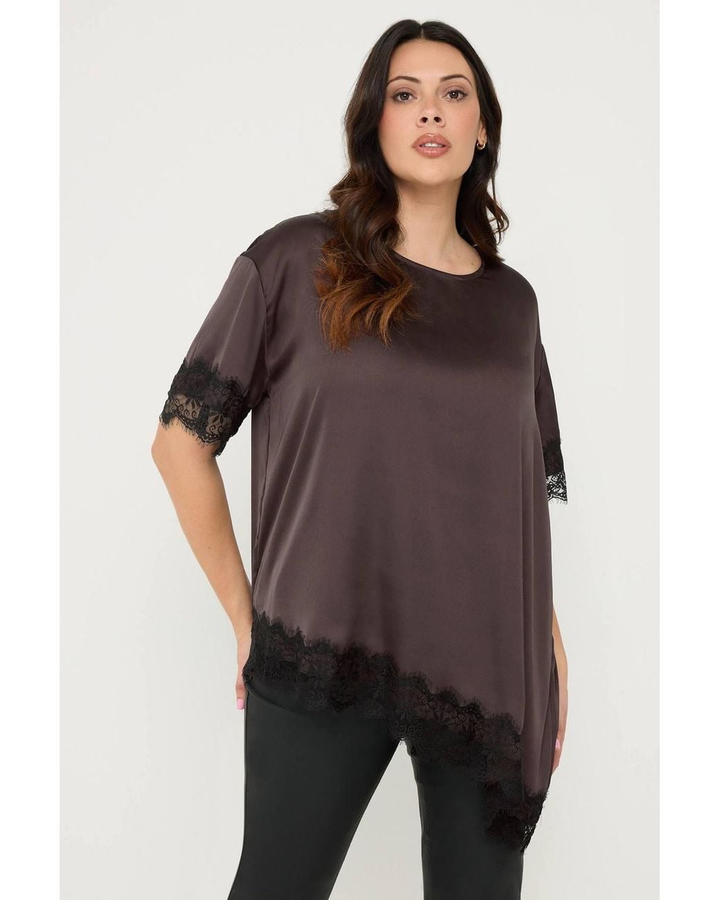 Yours Purple Asymmetric Lace Hem Top