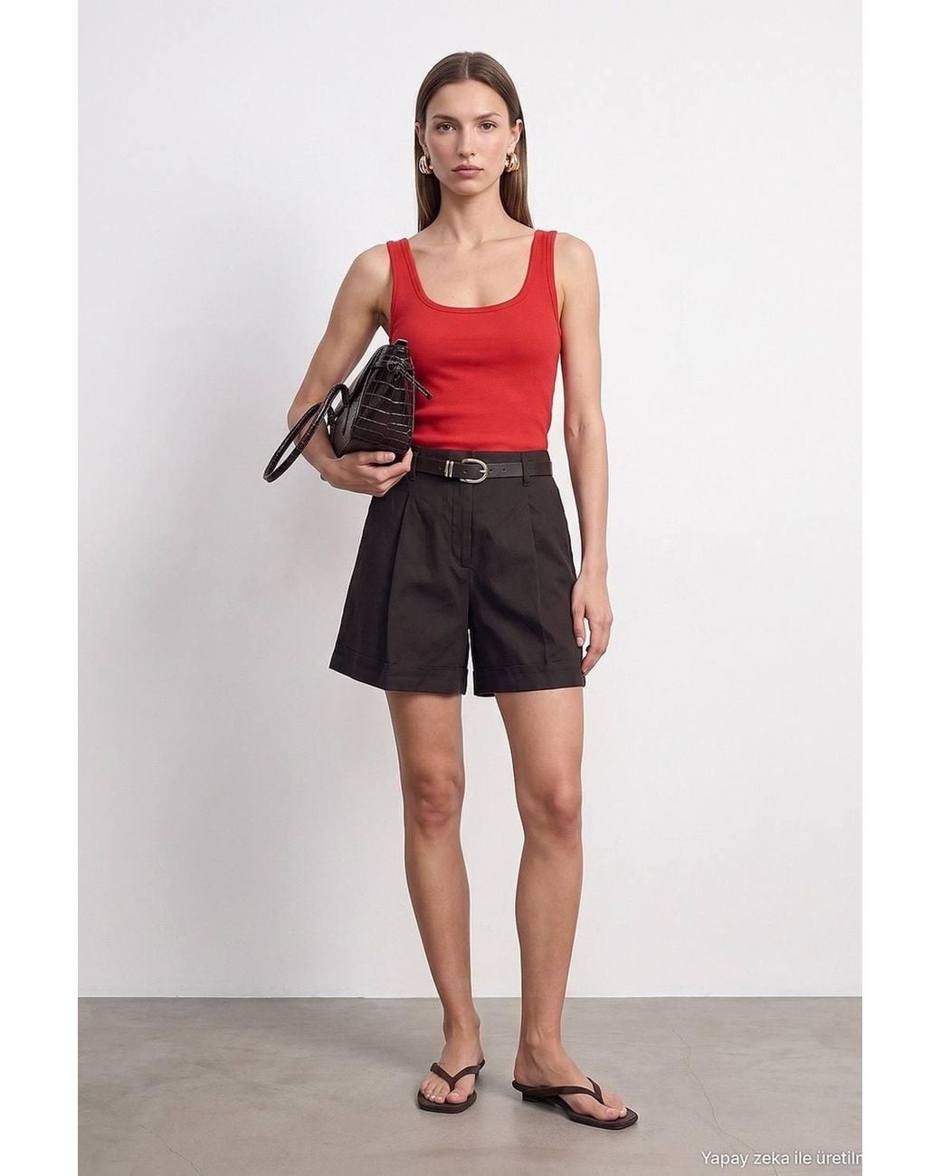 Dilvin Red Slim Fit Sleeveless Jersey Cami Blouse