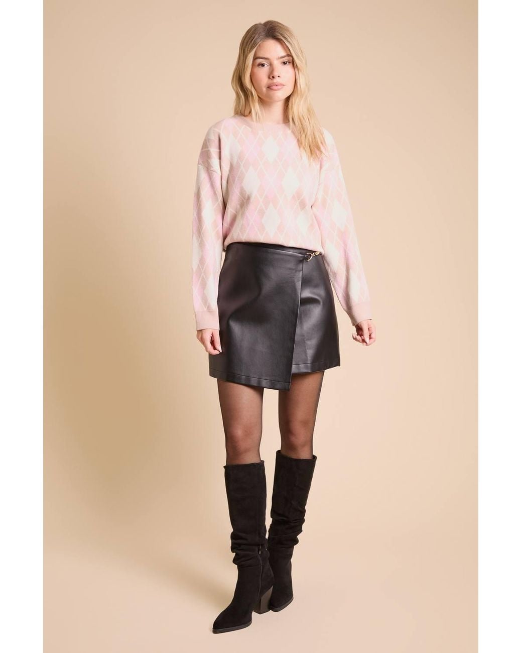 Dorothy Perkins Pink Argyle Fine Knitted Jumper