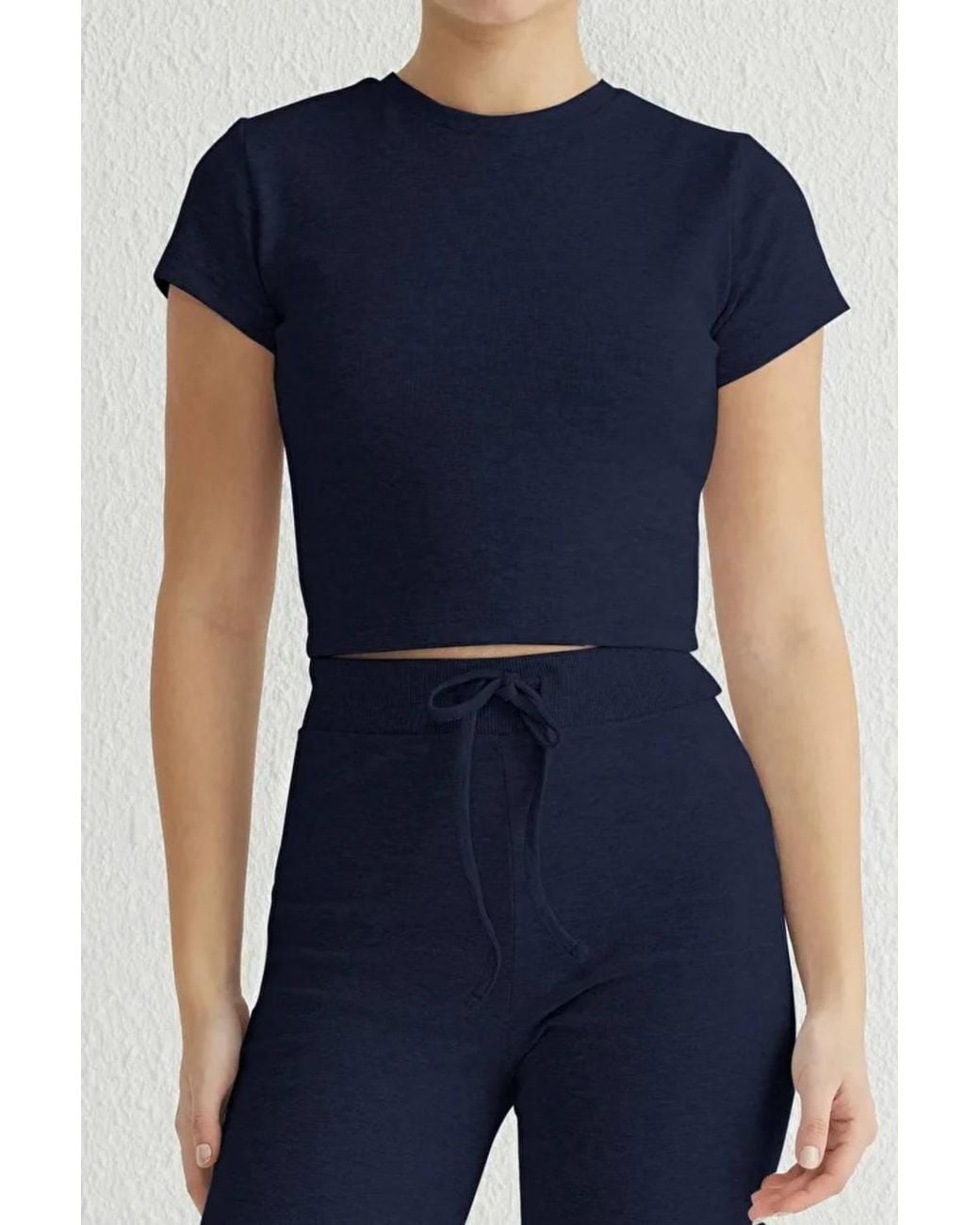 WOVCOR Blue Stretch Woven Crop Top & Trousers Co-Ord Set