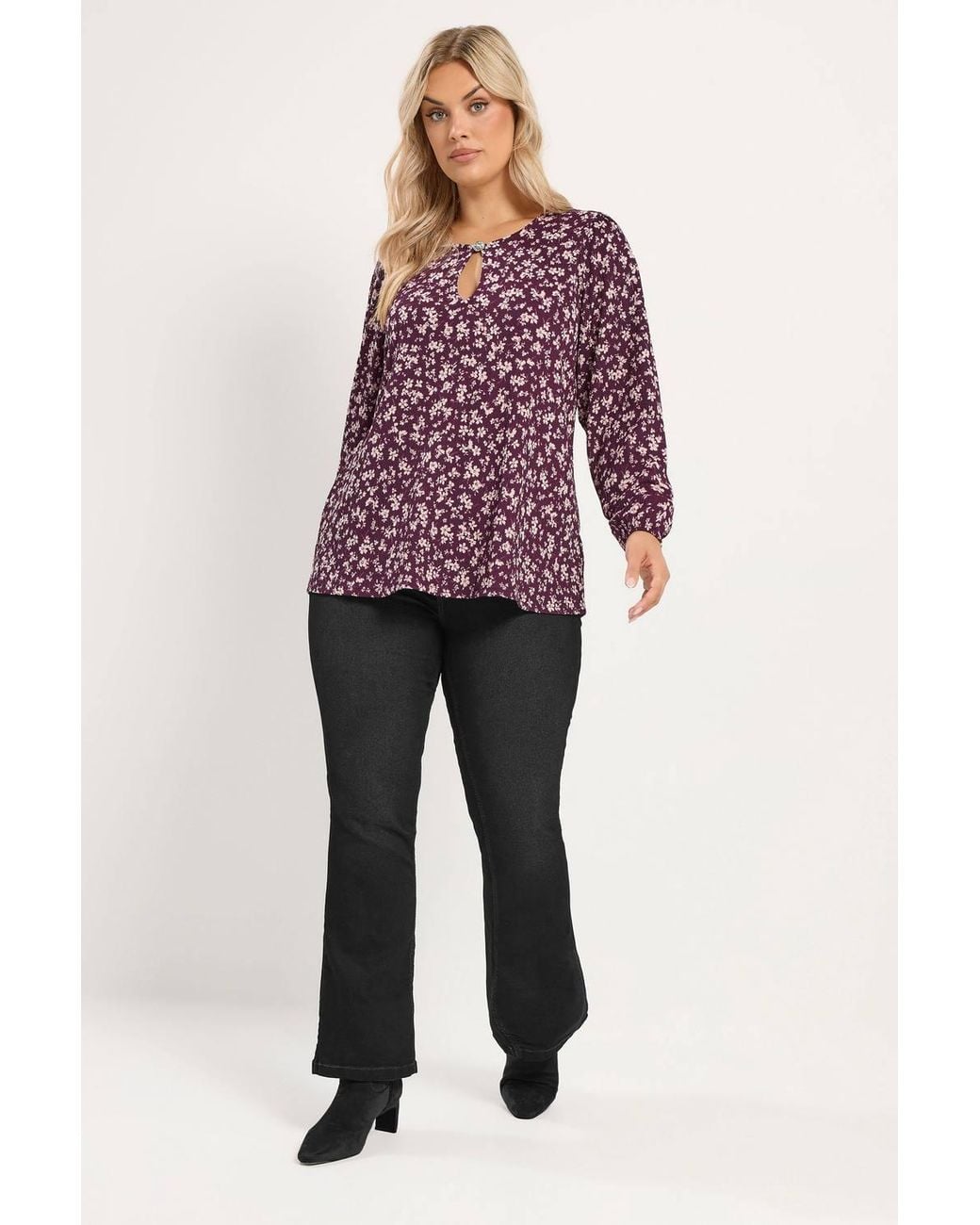 Yours Red Floral Balloon Sleeve Top