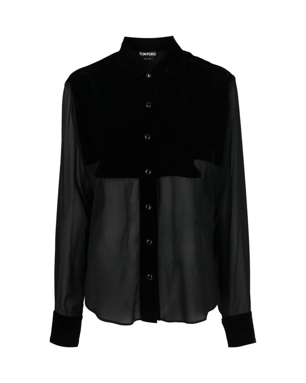 Tom Ford Black Velvet & Chiffon Button-Up Shirt