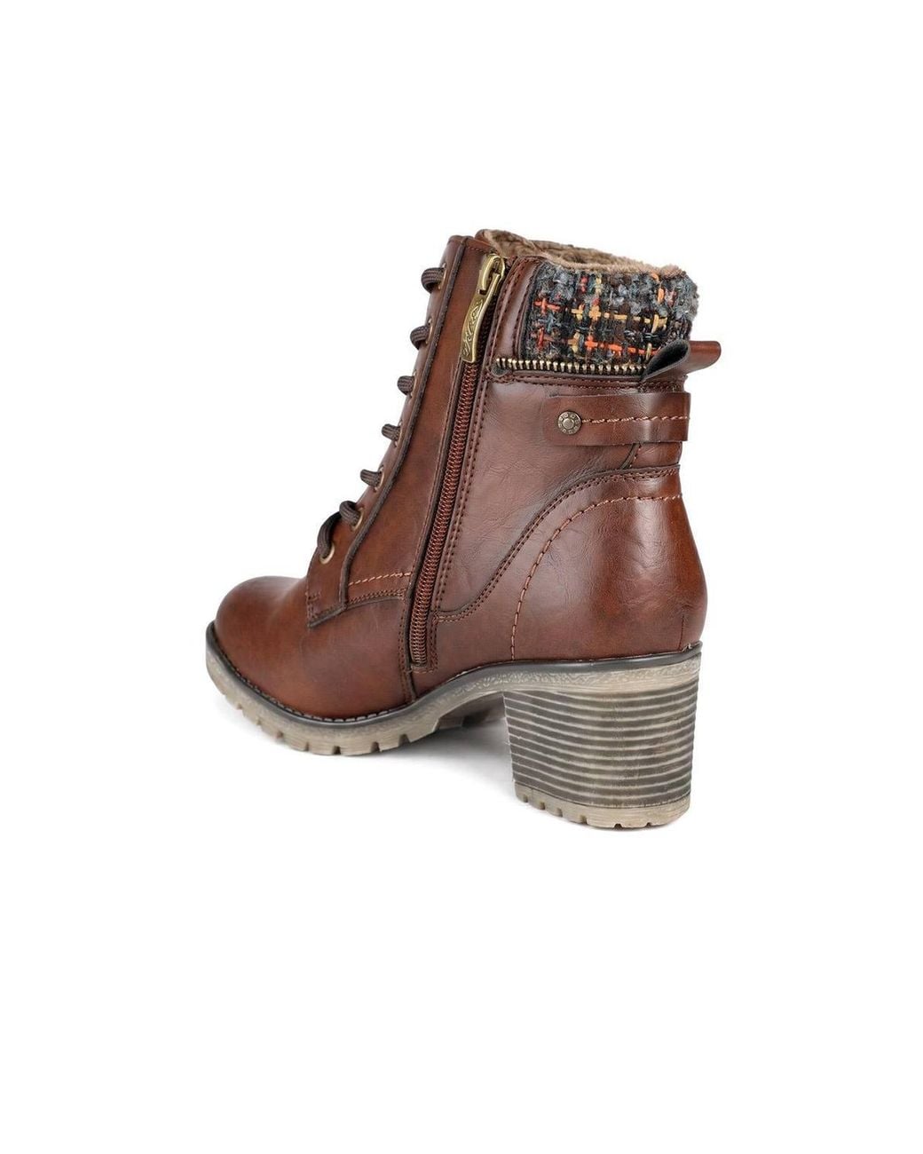 Pavers Brown Relife Block Heeled Knitted Cuff Ankle Boots