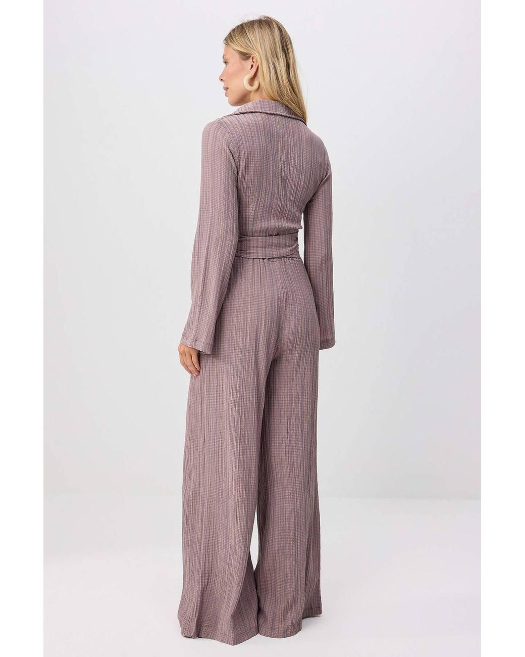 WOVCOR Gray 2-Piece Crossover Blouse Relaxed Fit Trouser Co-Ord Set
