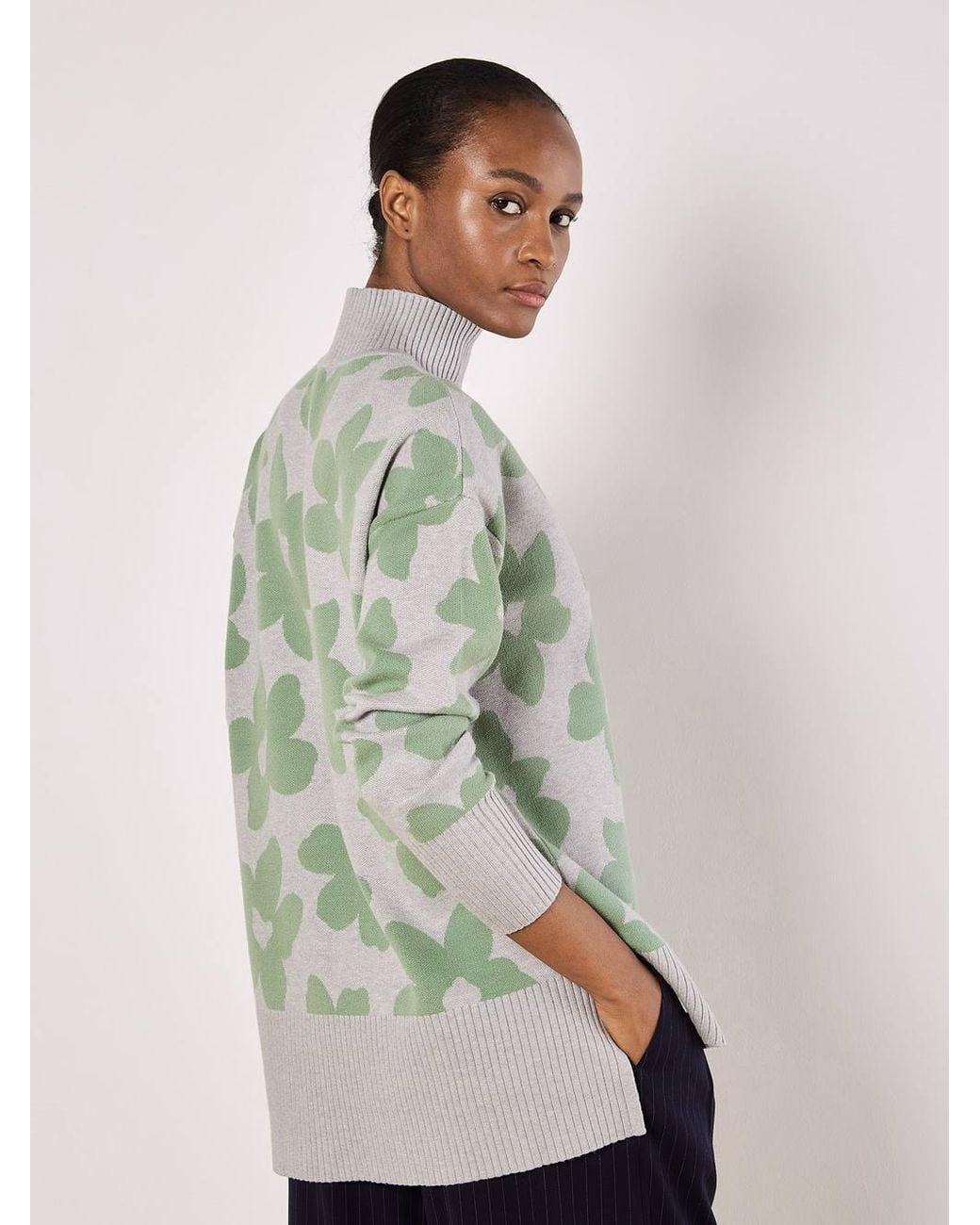 Apricot Green Flower Oversized Mock Neck Jumper
