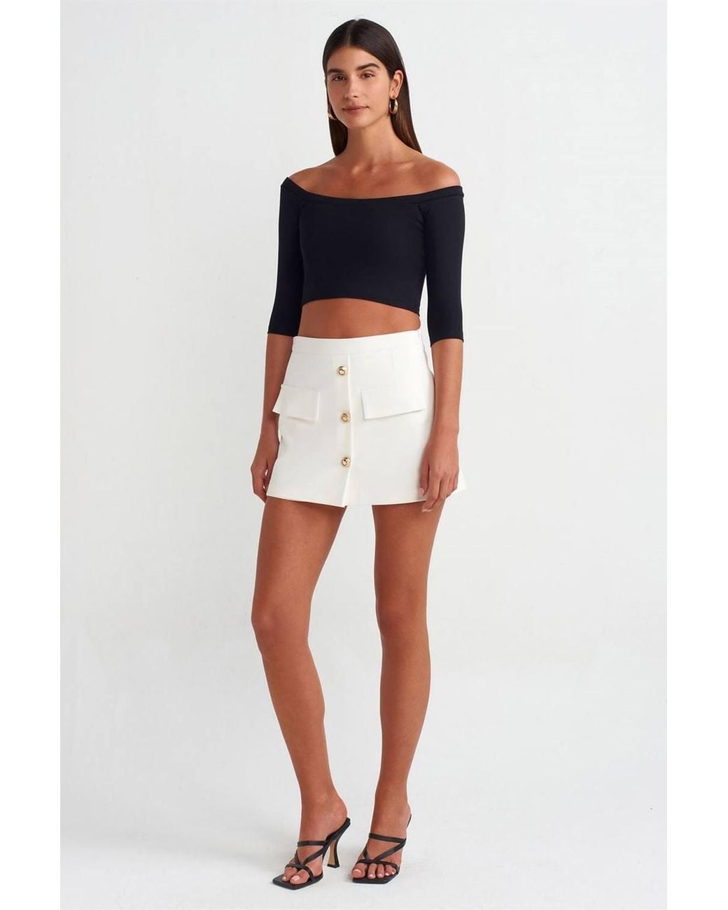 Dilvin Blue Off-Shoulder Crop Blouse
