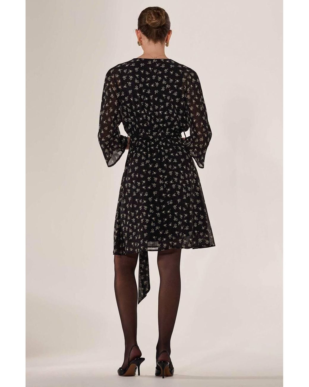 Jolie Moi Black Chiffon 3/4 Sleeve Mini Dress