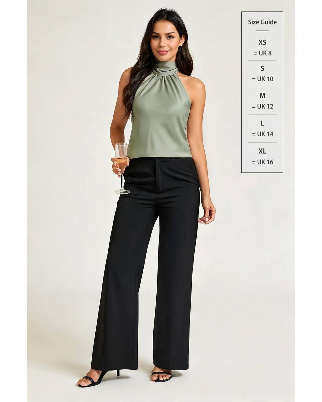 FS Collection Blue High Neck Sleeveless Satin Blouse Top