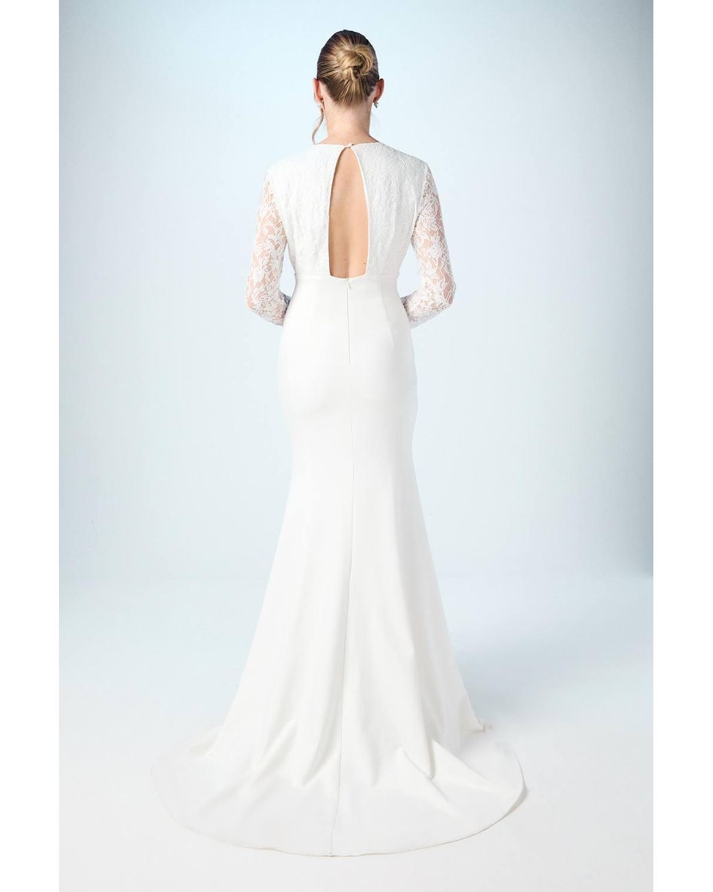 Coast White Lace V Neck Wedding Dress With Open Back
