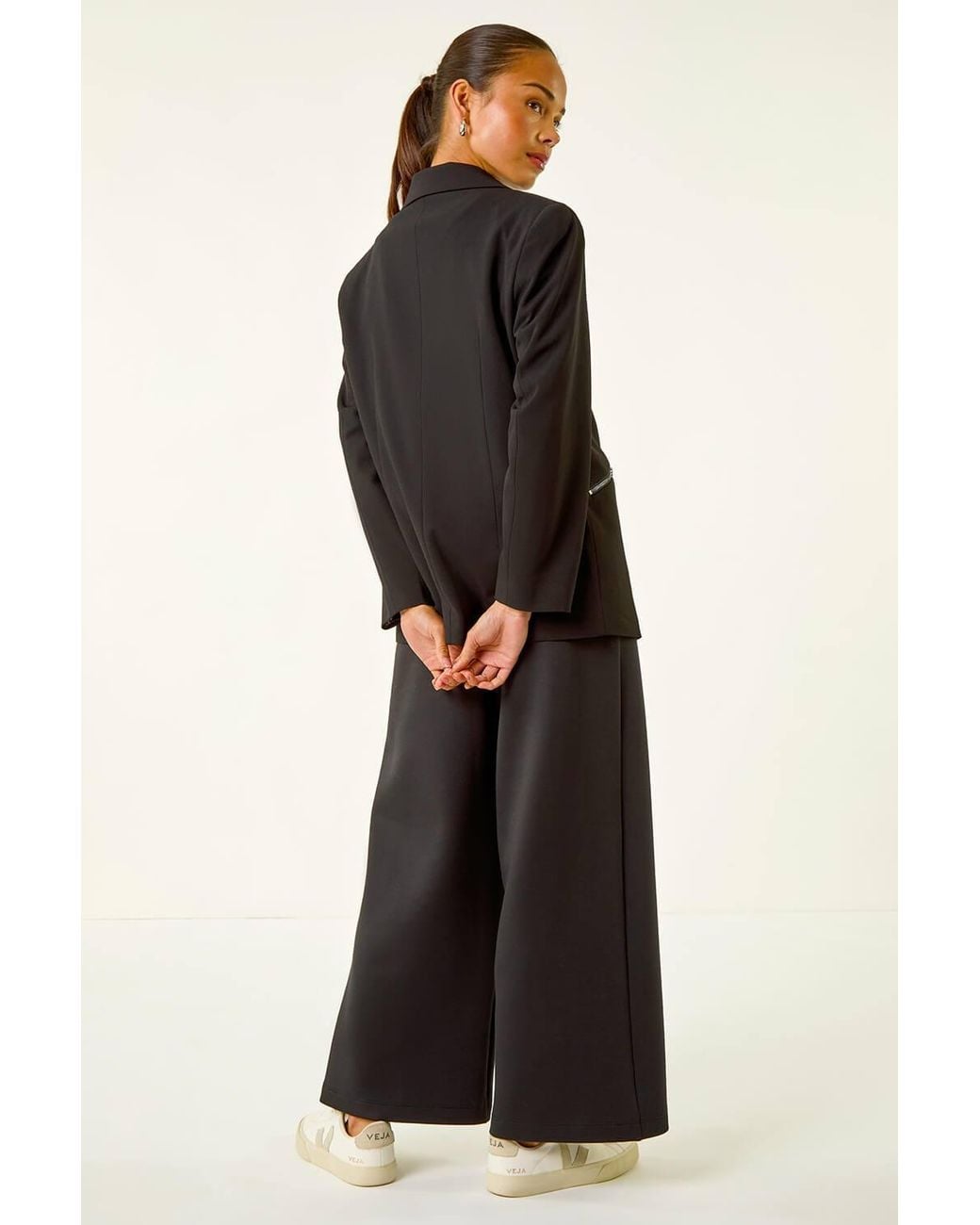 Roman Black Petite Zip Pocket Stretch Blazer