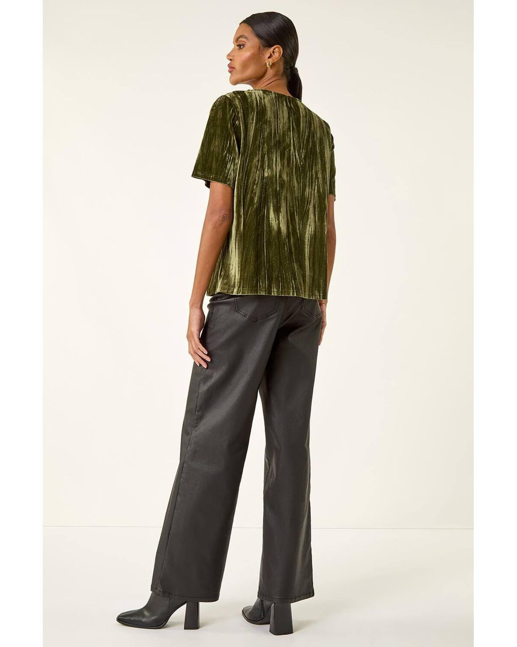 Roman Green Pleated Velvet Stretch Top