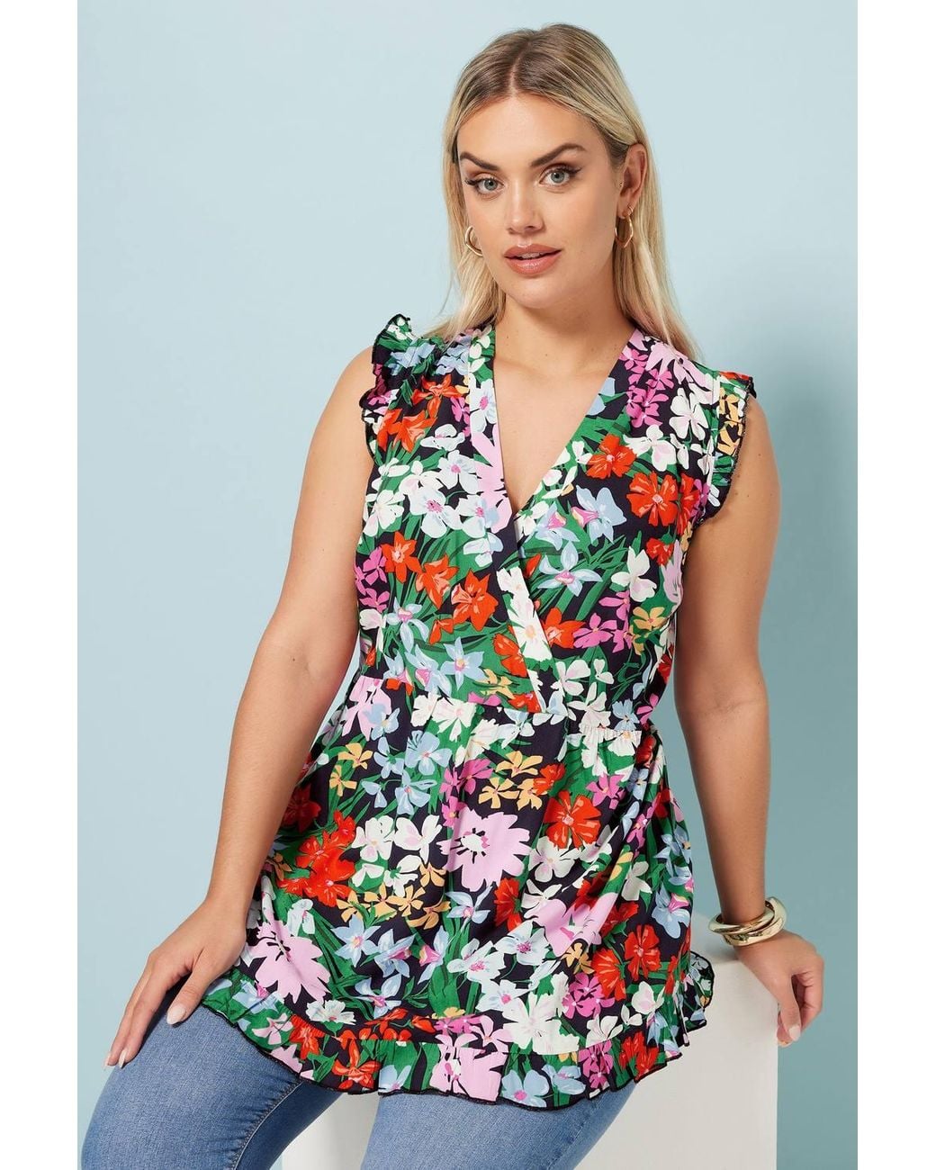 Yours White Floral Frill Hem Top
