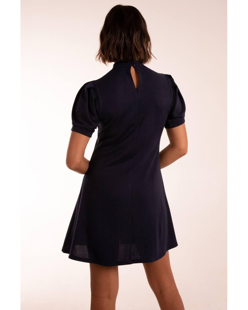 Blue Vanilla Black Puff Sleeve Smock Dress