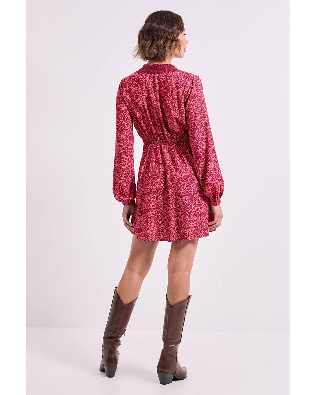 Dorothy Perkins Red Animal Lace Collar Detail Wrap Printed Mini Dress