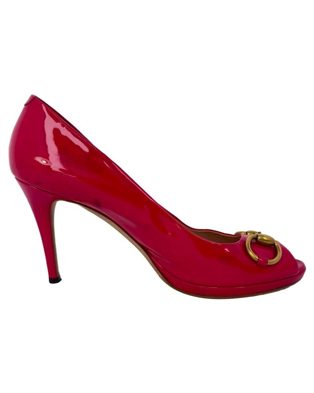 Gucci Red Preloved New Hollywood Horsebit Peep Toe Pumps