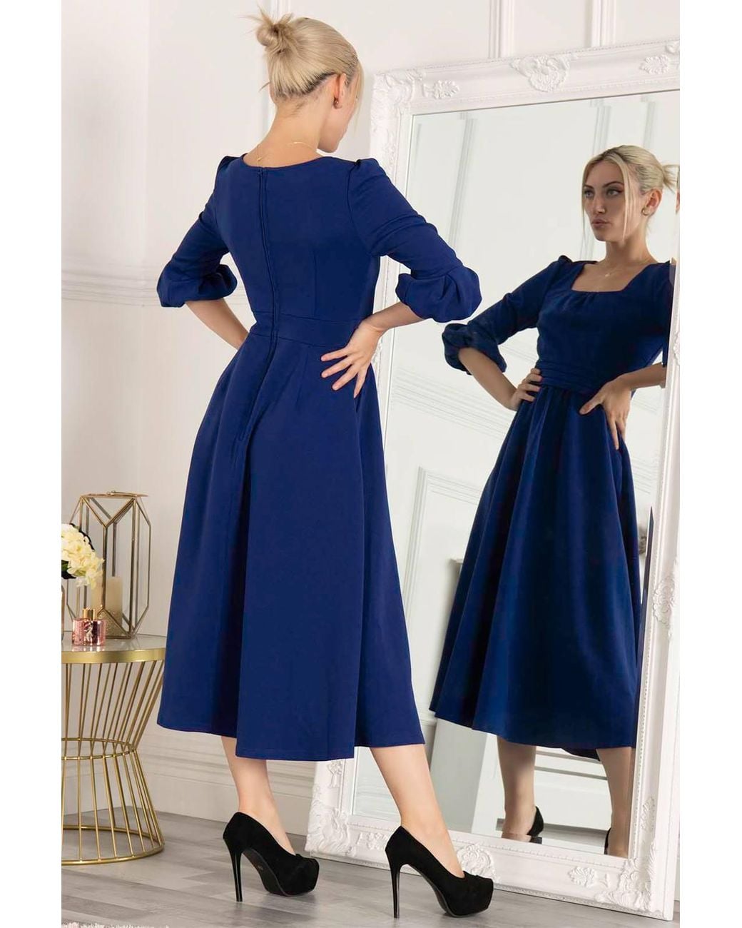 Jolie Moi Blue Bell Sleeve Flare Midi Dress